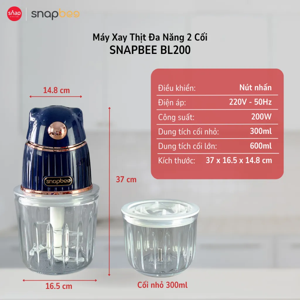 Ảnh Máy Xay Thịt SNAPBEE BL200_Máy Xay Đa Năng 2 Cối, 2 Lưỡi Dao [Snap Kitchen] 2