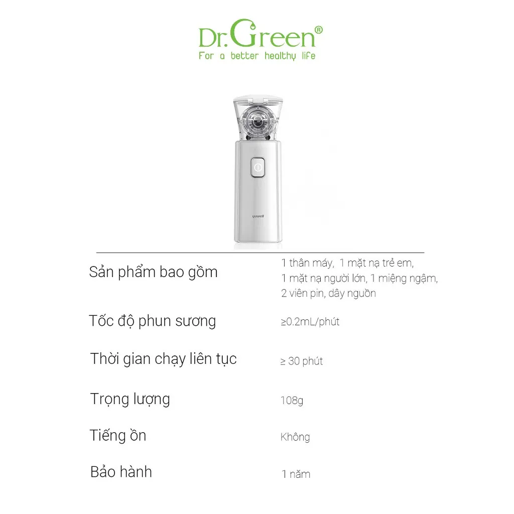 Ảnh Máy xông mũi họng cầm tay nhỏ gọn YUWELL M103 dùng xông khí dung hiệu quả | Dr.Green | 3
