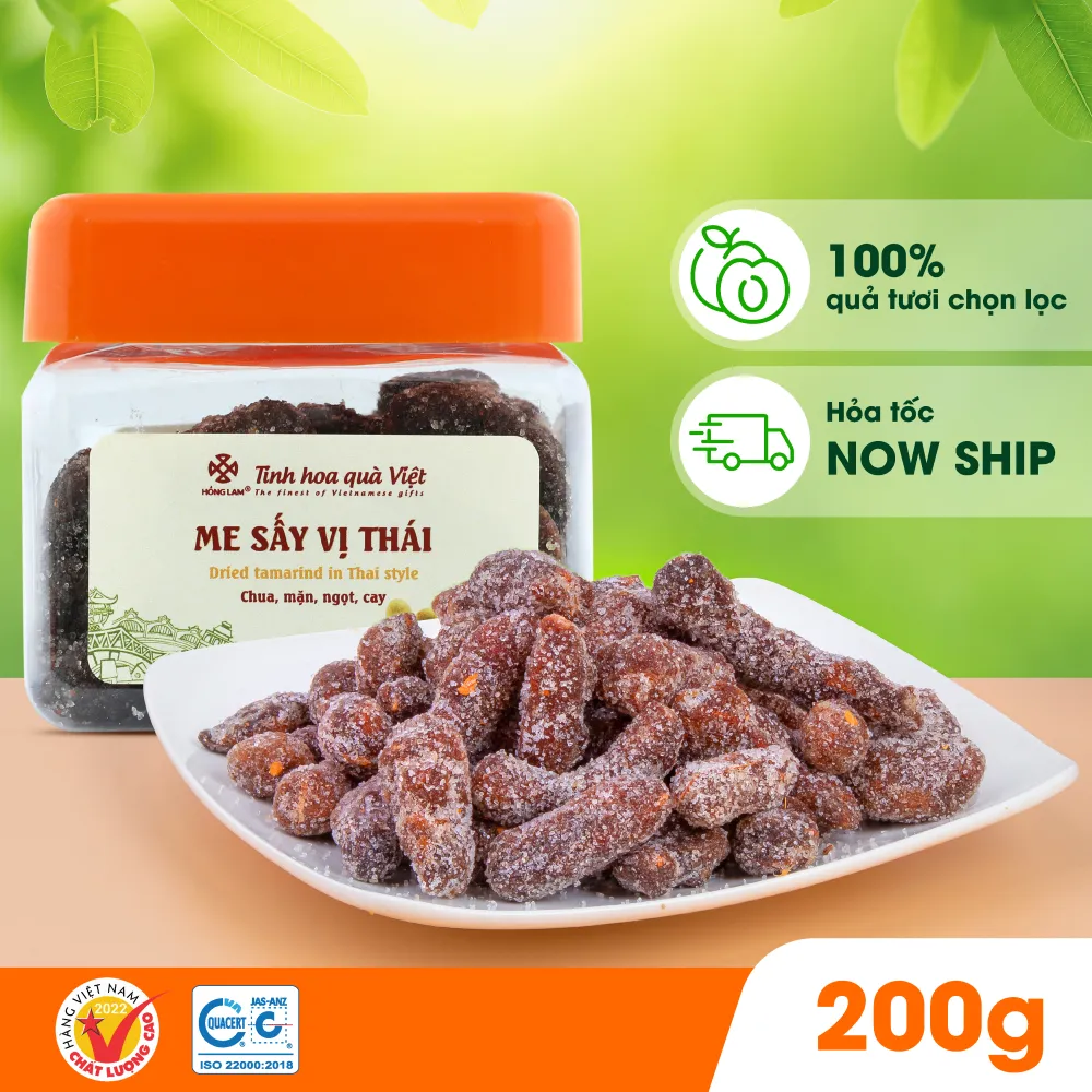 Ảnh Me sấy vị thái Hồng Lam, dạng hộp. Có vị chua, mặn, ngọt, cay 1