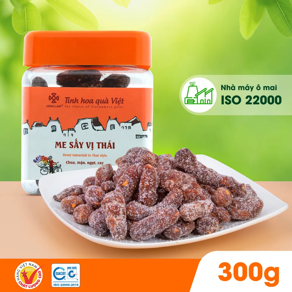 Ảnh Me sấy vị thái Hồng Lam, dạng hộp. Có vị chua, mặn, ngọt, cay 2