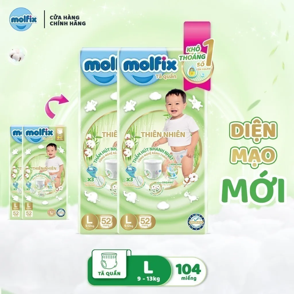 Ảnh Mega Jumbo - Combo 2 Tã/bỉm quần MOLFIX Thiên nhiên Super Jumbo M56/L52/XL46/XXL84 2