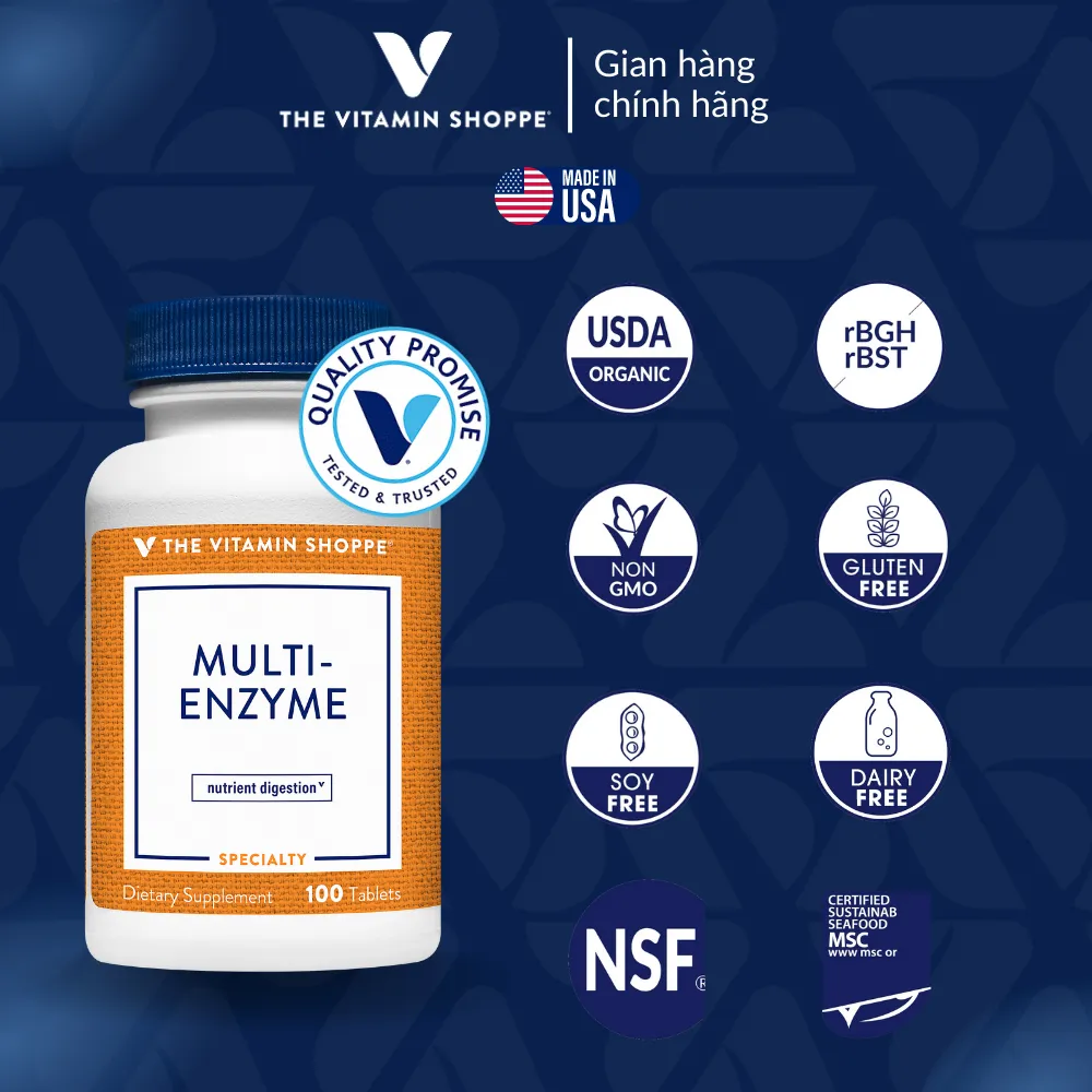Ảnh Men tiêu hóa hỗ trợ đường ruột The Vitamin Shoppe Multi-Enzyme 100 viên 1