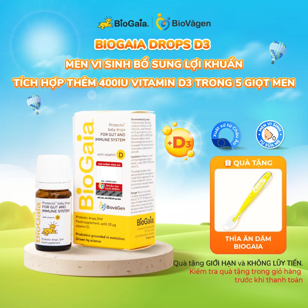 Ảnh Men vi sinh BioGaia ProTectis Drops Vitamin D3 cải thiện hệ tiêu hóa xuất xứ Thụy Điển dung tích 5 ml 1