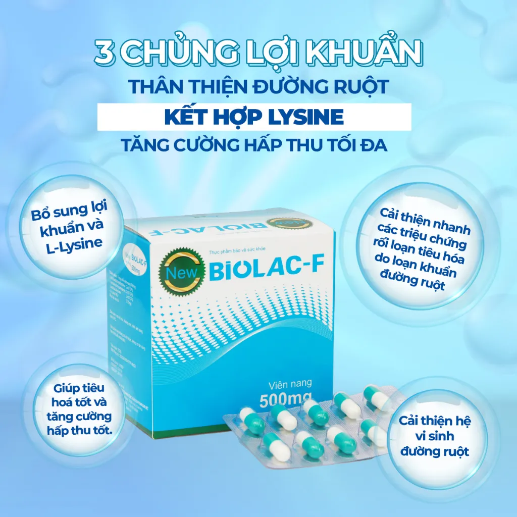 Ảnh Men Vi Sinh BiolacF VietHung Pharma, Bổ Sung Lợi Khuẩn, Giảm Tiêu Chảy, Táo Bón Hộp 100 viên 1
