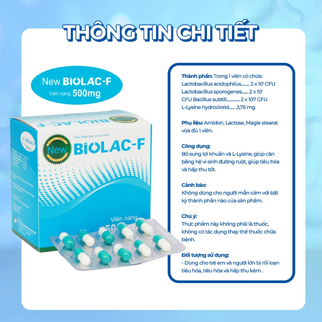 Ảnh Men Vi Sinh BiolacF VietHung Pharma, Bổ Sung Lợi Khuẩn, Giảm Tiêu Chảy, Táo Bón Hộp 100 viên 2