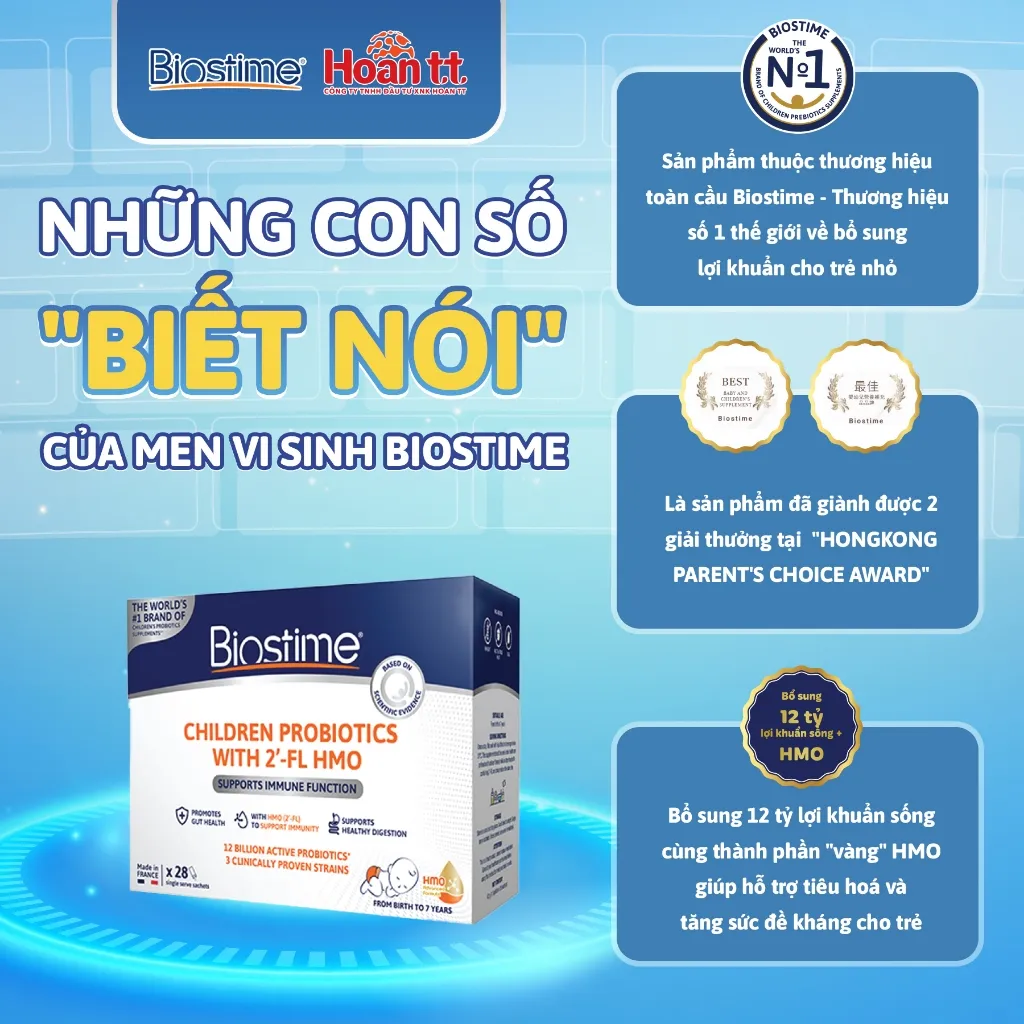 Ảnh Men Vi Sinh Biostime Children Probiotics With 2' - FL HMO, Cân Bằng Hệ Tiêu Hóa Giúp Bé Phát Triển Triển Trí Não 3