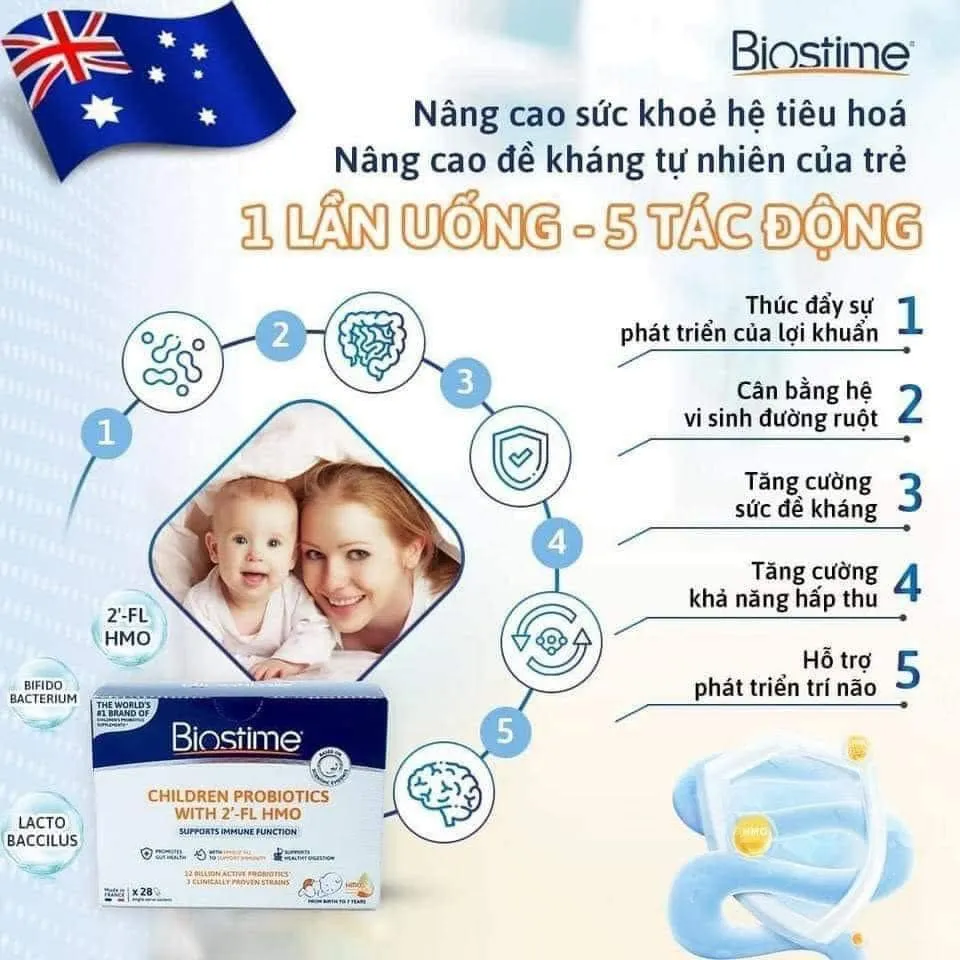Ảnh Men Vi Sinh Biostime Children Probiotics With 2' - FL HMO, Cân Bằng Hệ Tiêu Hóa Giúp Bé Phát Triển Triển Trí Não 4