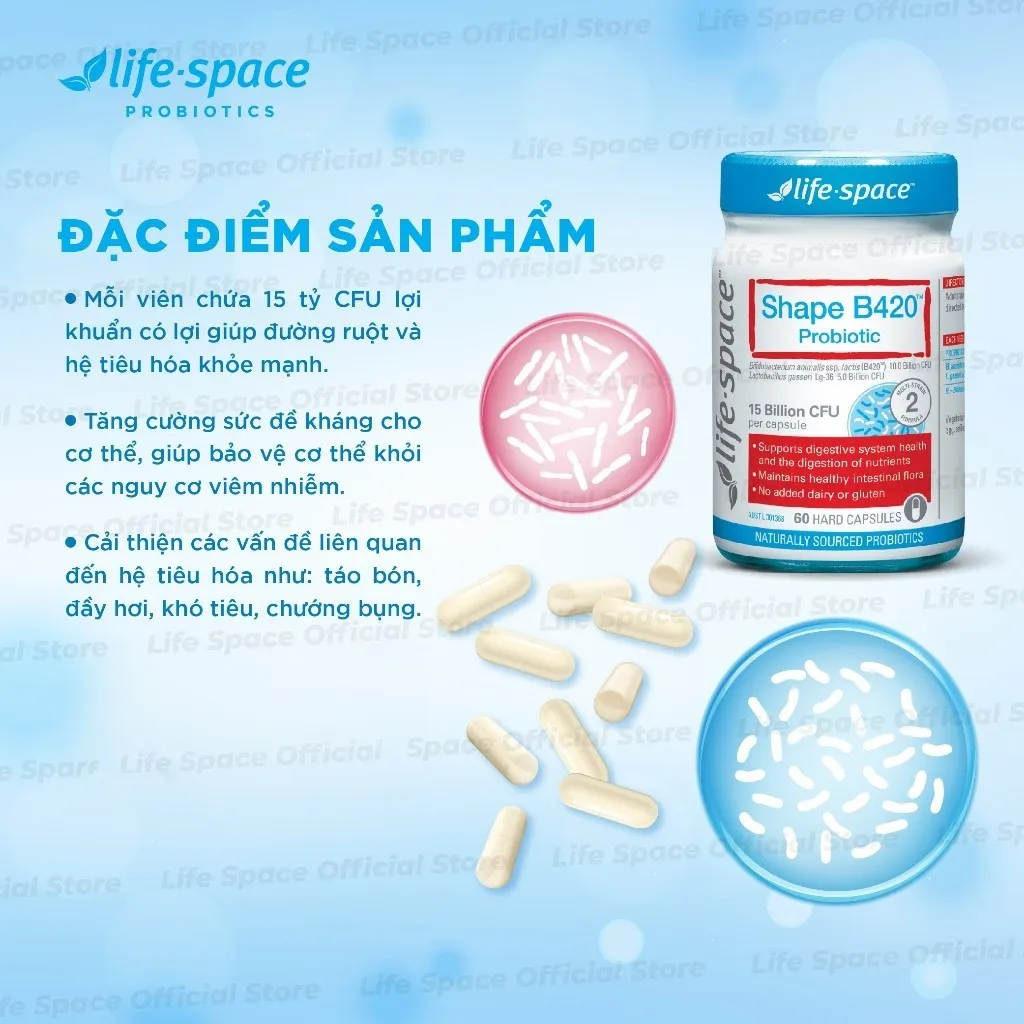 Ảnh Men vi sinh hỗ trợ tiêu hóa và hỗ trợ hệ vi sinh đường ruột khỏe mạnh Life Space Shape B420 Probiotic lọ 30 viên 3