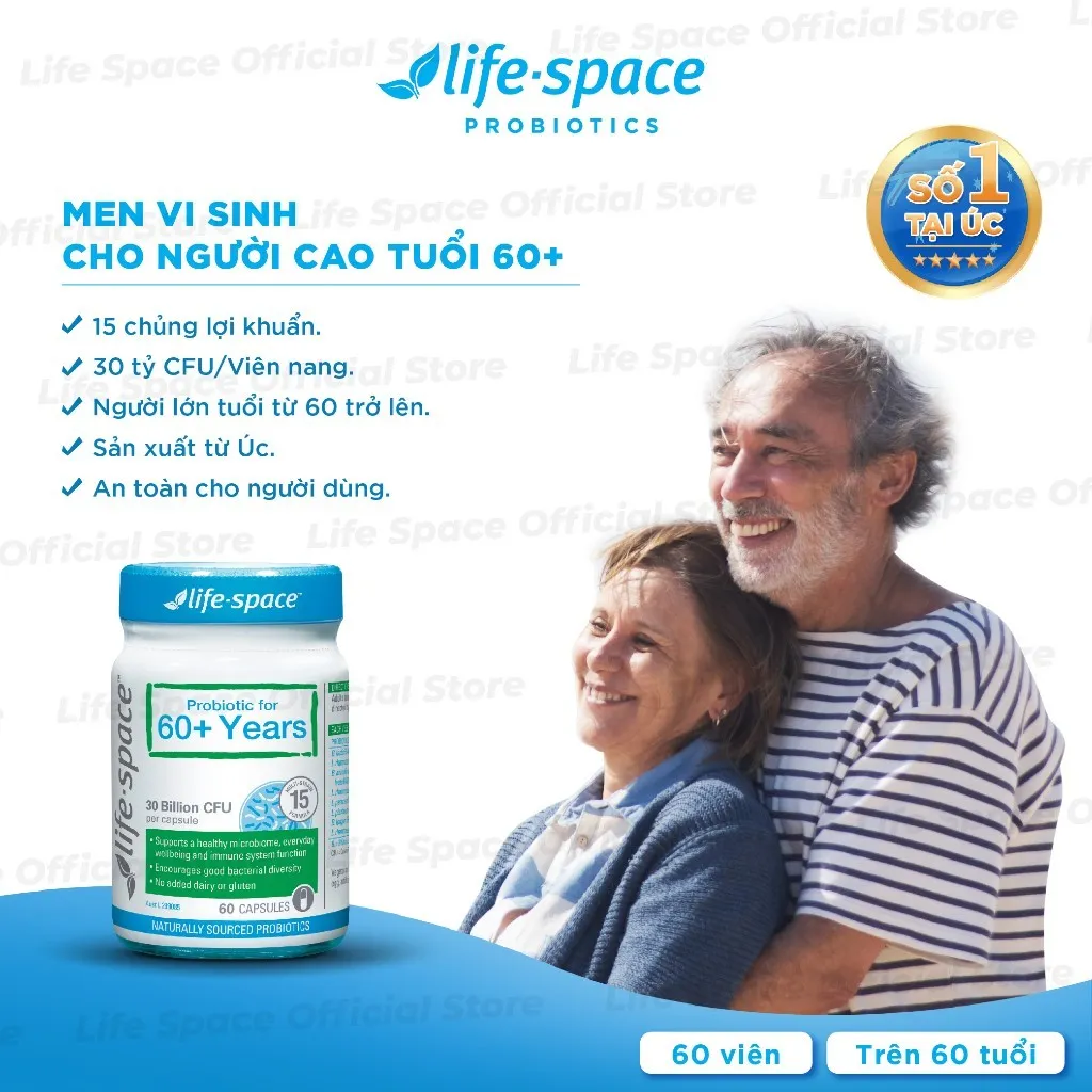 Ảnh Men vi sinh Life Space 60+ hỗ trợ tốt cho tiêu hóa và tăng cường sức đề kháng cho người từ 60 tuổi trở lên (Lọ 60 viên) 2