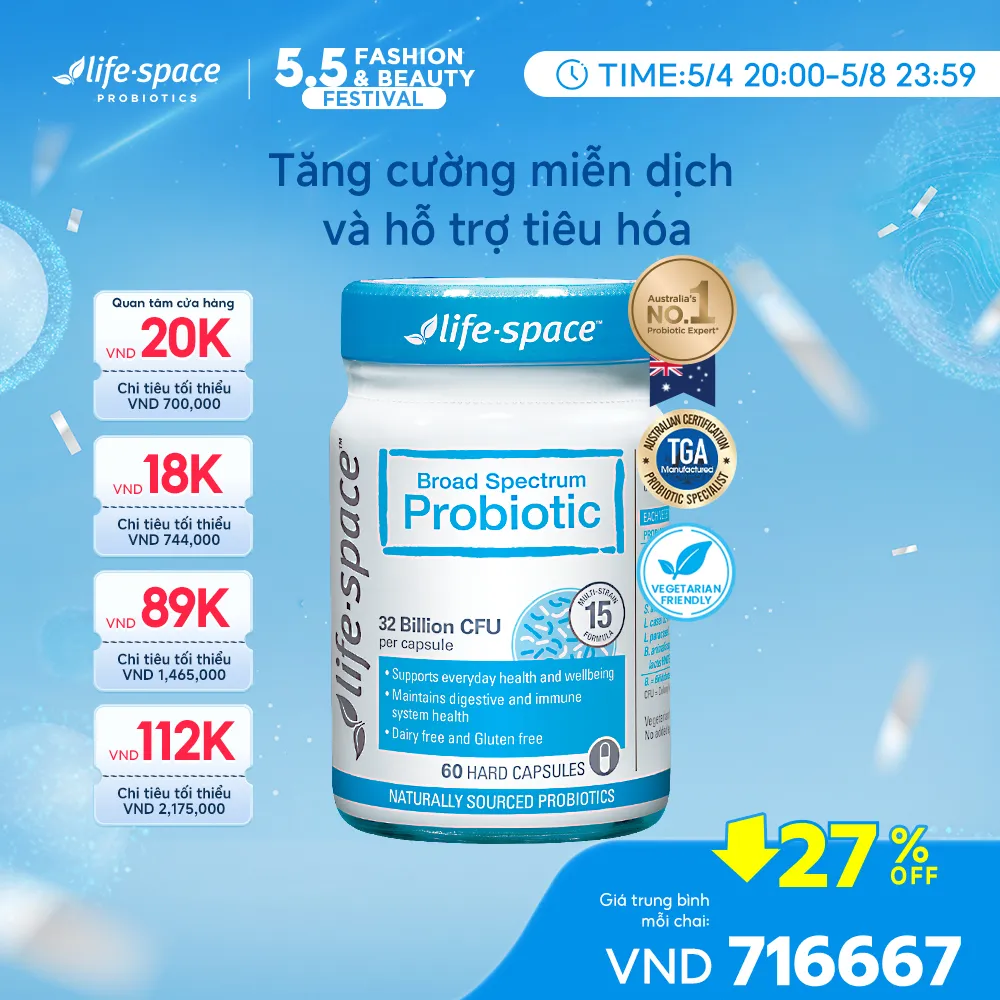 Ảnh Men vi sinh Life Space Adult Broad Spectrum Probiotic Chứa prebiotic hỗ trợ sức khỏe đường ruột tăng cường miễn dịch 1