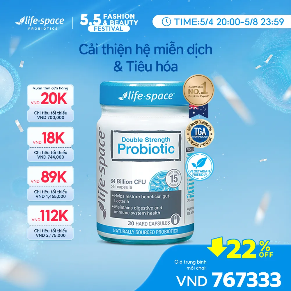 Ảnh Men vi sinh Life Space Double Strength hỗ trợ tiêu hóa khỏe mạnh và hỗ trợ tăng cường sức đề kháng lọ 30 viên Prebiotic 1