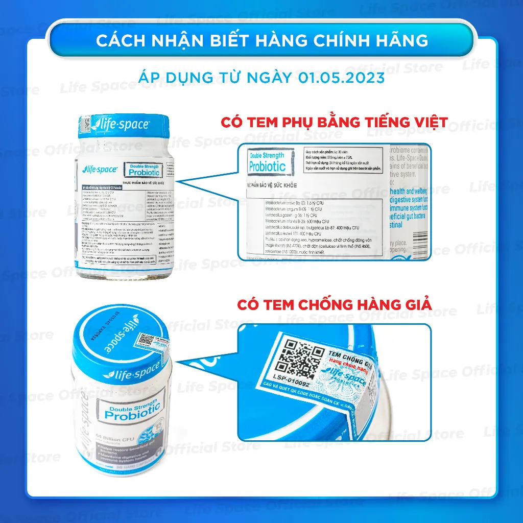 Ảnh Men vi sinh Life Space Double Strength hỗ trợ tiêu hóa khỏe mạnh và hỗ trợ tăng cường sức đề kháng lọ 30 viên Prebiotic 4