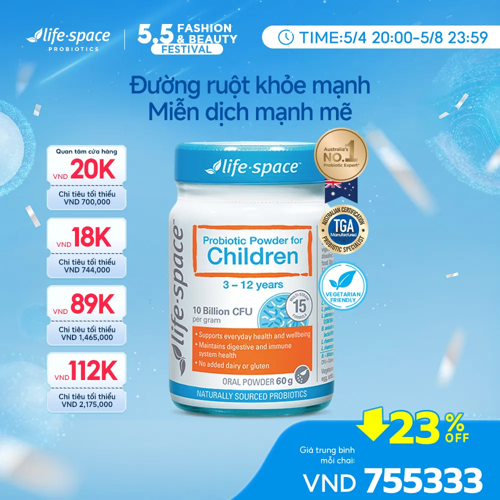 Ảnh Men vi sinh Life Space Powder For Children giúp hỗ trợ tốt cho tiêu hóa, hỗ trợ tăng cường sức đề kháng cho bé 3-12 tuổi 1