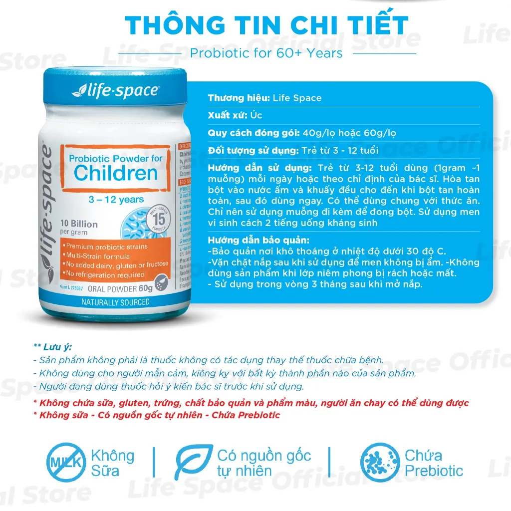 Ảnh Men vi sinh Life Space Powder For Children giúp hỗ trợ tốt cho tiêu hóa, hỗ trợ tăng cường sức đề kháng cho bé 3-12 tuổi 3