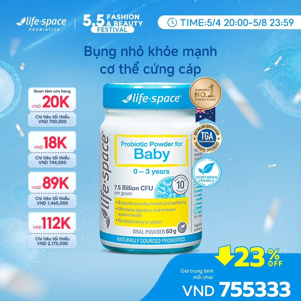 Ảnh Men vi sinh Life Space Powder For Baby giúp hỗ trợ tốt cho tiêu hóa, hỗ trợ tăng cường sức đề kháng cho bé 0-3 tuổi 60g 1
