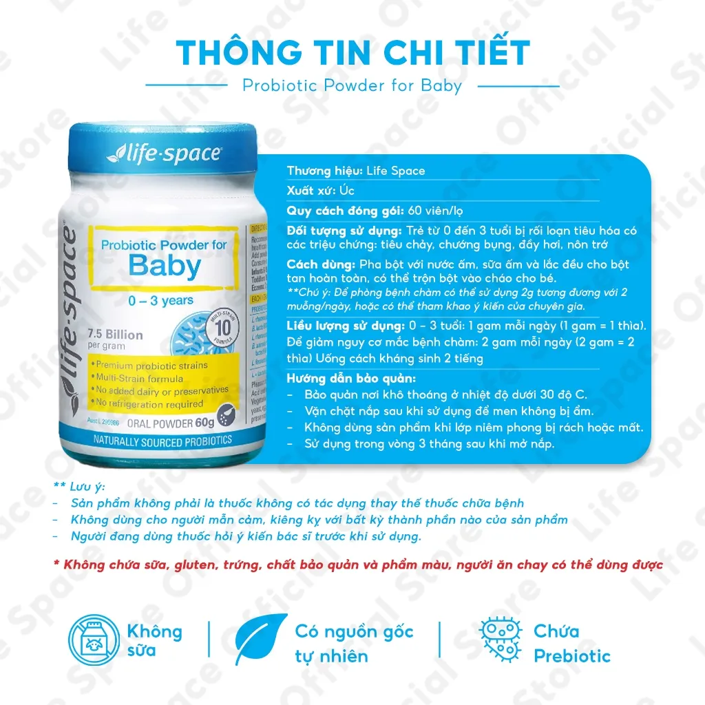 Ảnh Men vi sinh Life Space Powder For Baby giúp hỗ trợ tốt cho tiêu hóa, hỗ trợ tăng cường sức đề kháng cho bé 0-3 tuổi 60g 3
