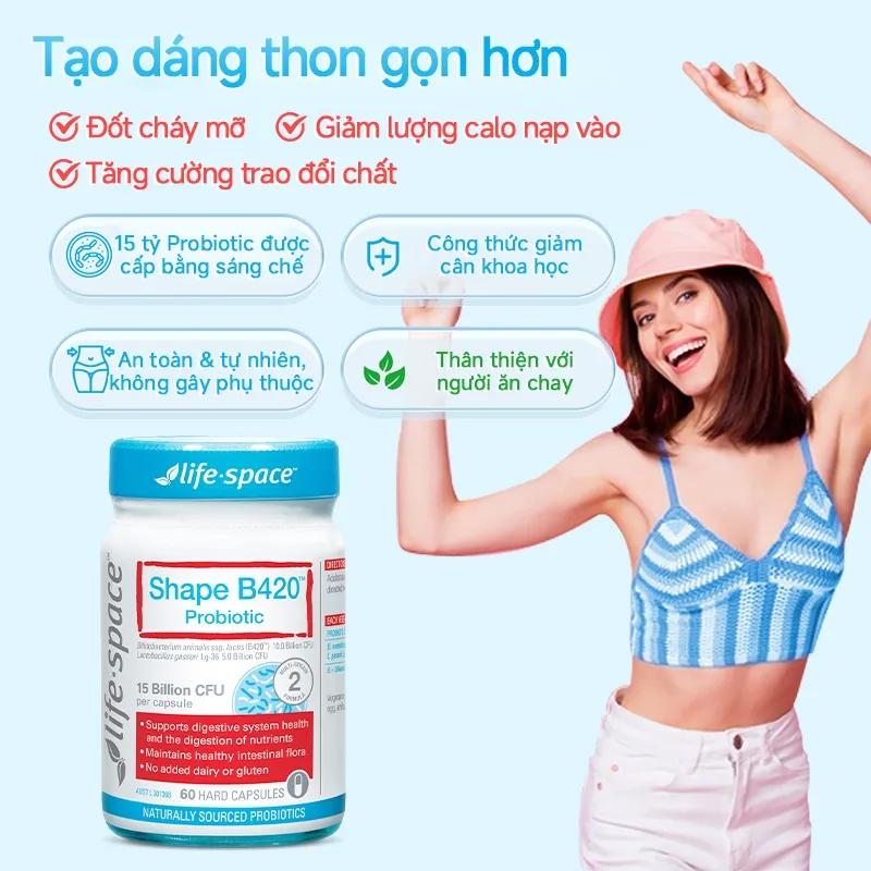 Ảnh Men vi sinh Life Space Shape B420 Probiotic 60 viên hỗ trợ giảm cân, đốt mỡ,cải thiện tiêu hóa và giảm táo bón Prebiotic 2