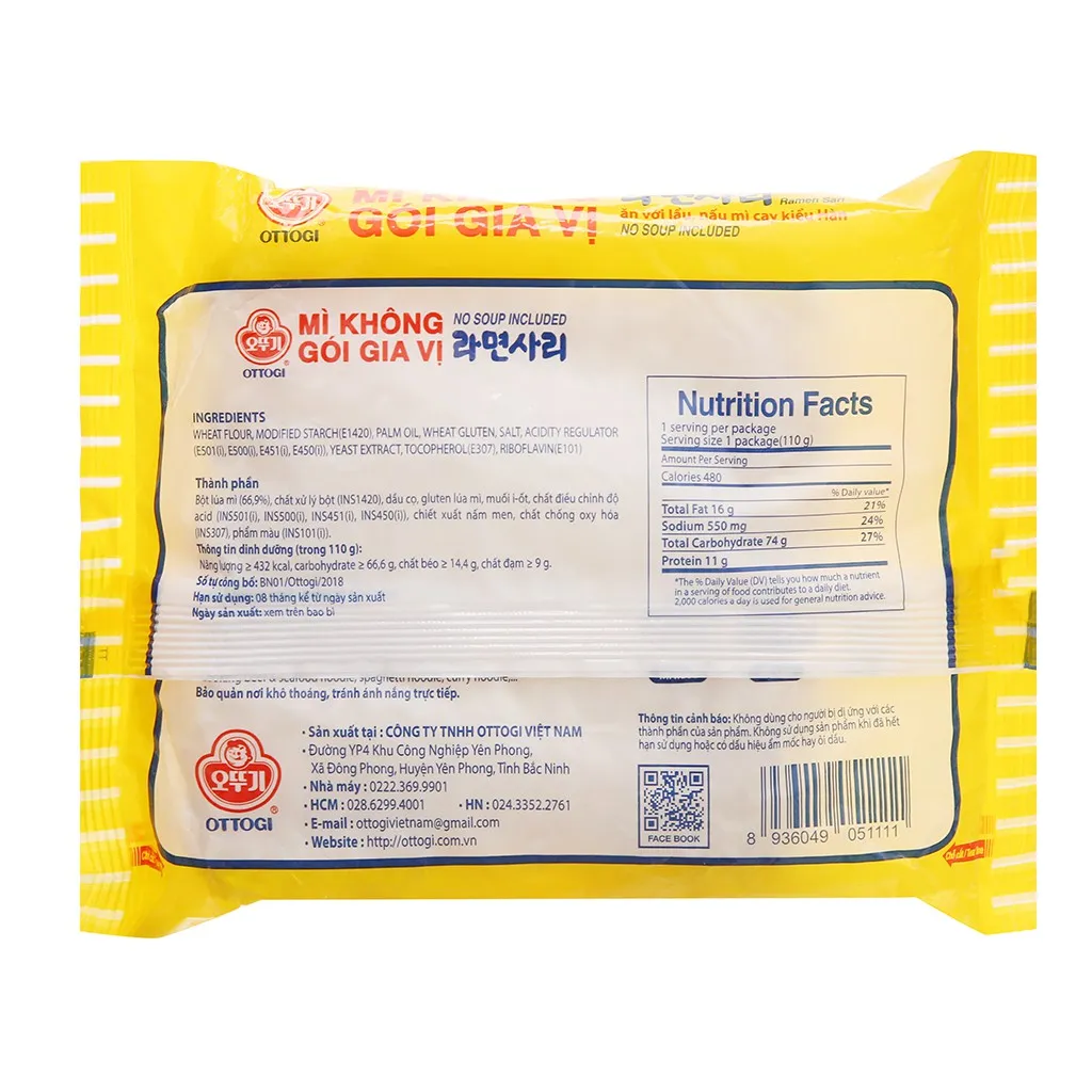 Ảnh Mì Không Gói Gia Vị Ottogi 110G (VN) 2