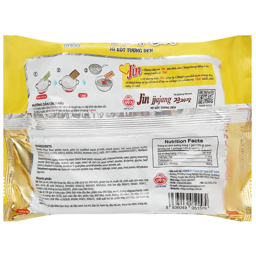 Ảnh Mì trộn xốt tương đen Jin Jjajang Ramen Ottogi gói 135g(MÌ XỐT TƯƠNG ĐEN (VN) 135g) 3