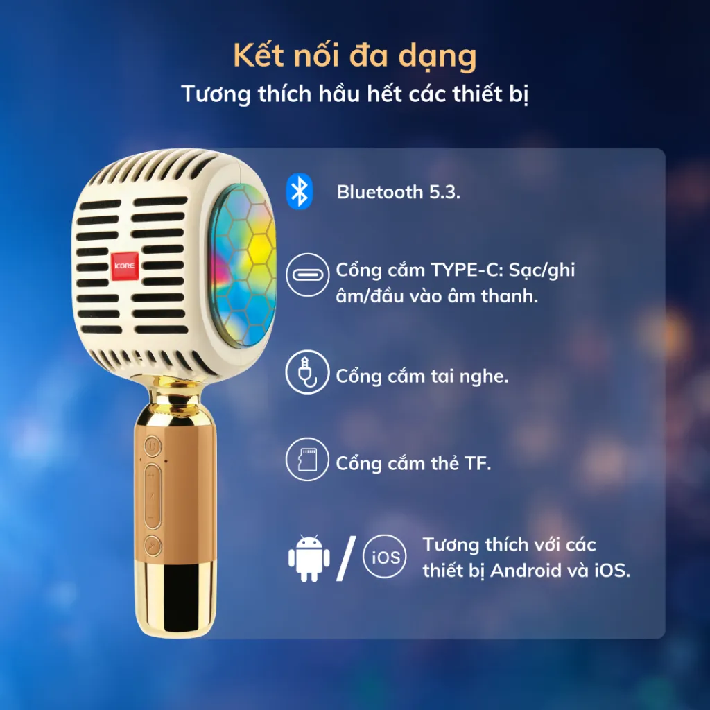 Ảnh Micro Karaoke Kèm Loa Bluetooth iCore YM99 - CHÍNH HÃNG STORE 3