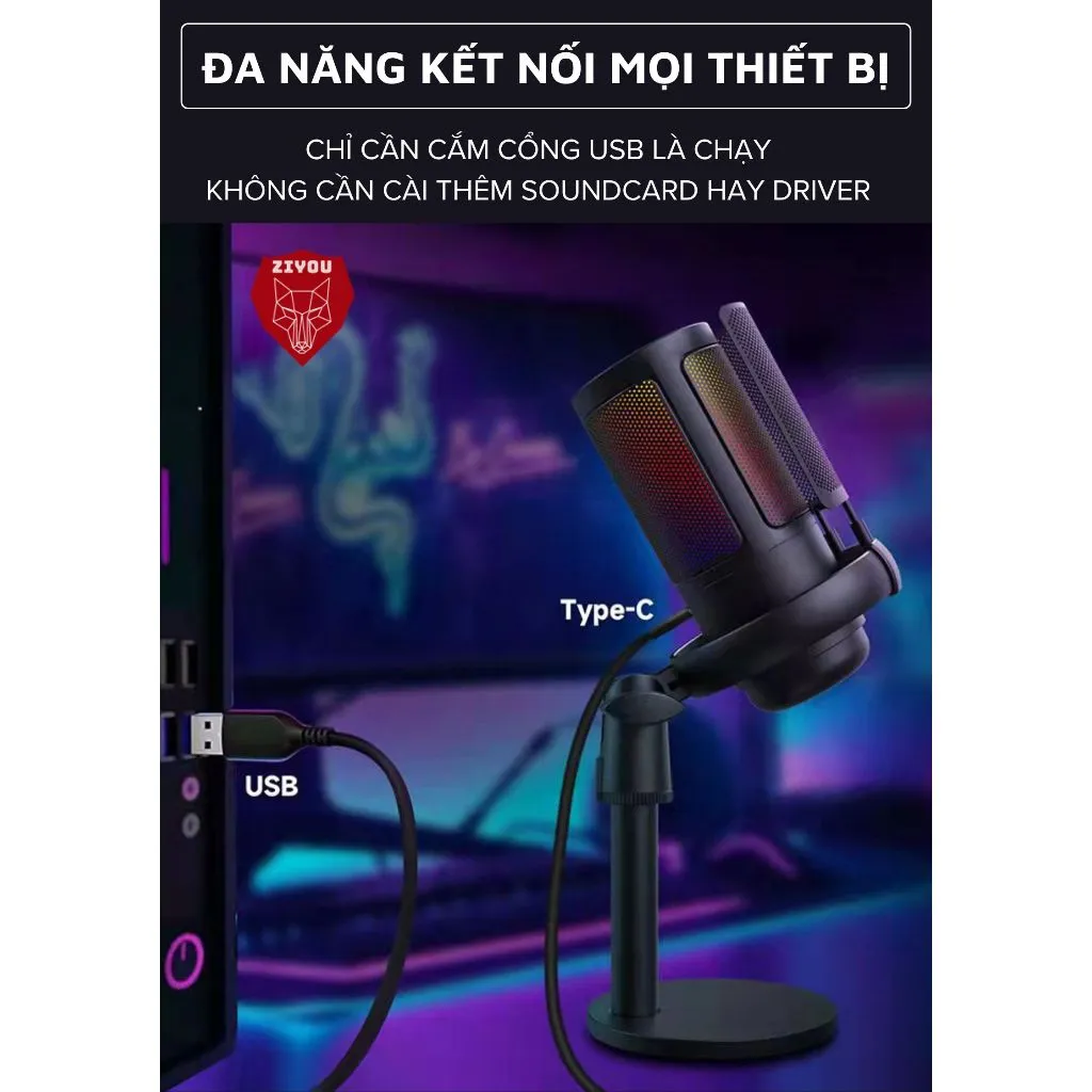 Ảnh Micro Livestream Thu Âm Chuyên Nghiệp Ziyou ShouFei ME6S LED RGB, Màng Lọc Tạp Âm, Thu Âm Đa Hướng 3