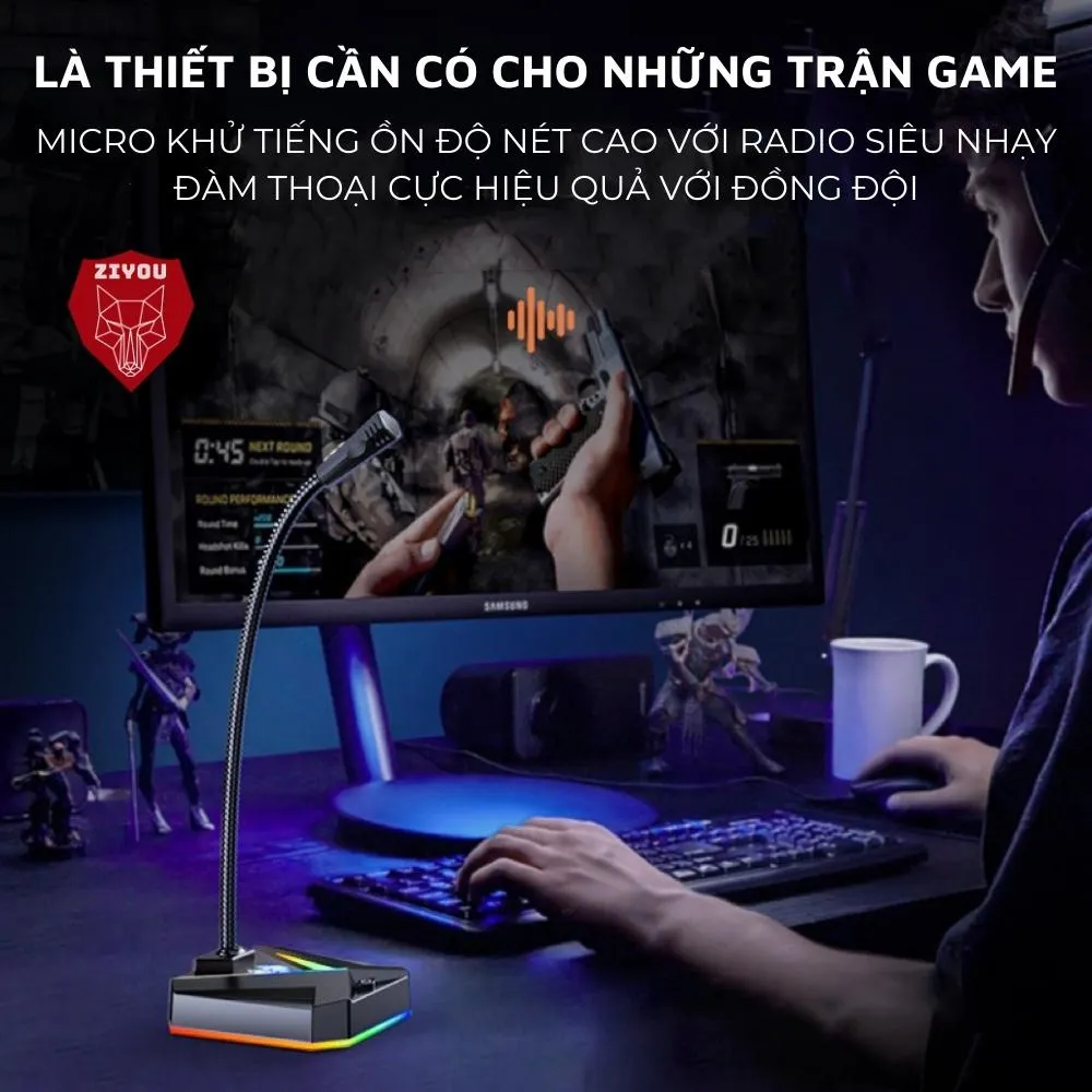 Ảnh Micro Máy Tính, Laptop Ziyou MK10 LED RGB Thu Âm Chống Nhiễu Kết Nối Jack USB Hoặc 3.5mm Dùng Live Stream, Học Online 2