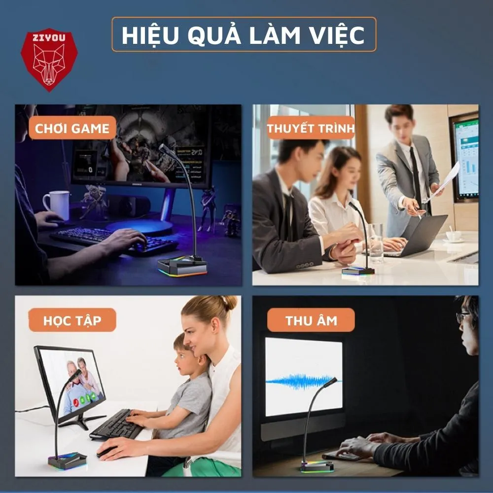 Ảnh Micro Máy Tính, Laptop Ziyou MK10 LED RGB Thu Âm Chống Nhiễu Kết Nối Jack USB Hoặc 3.5mm Dùng Live Stream, Học Online 3