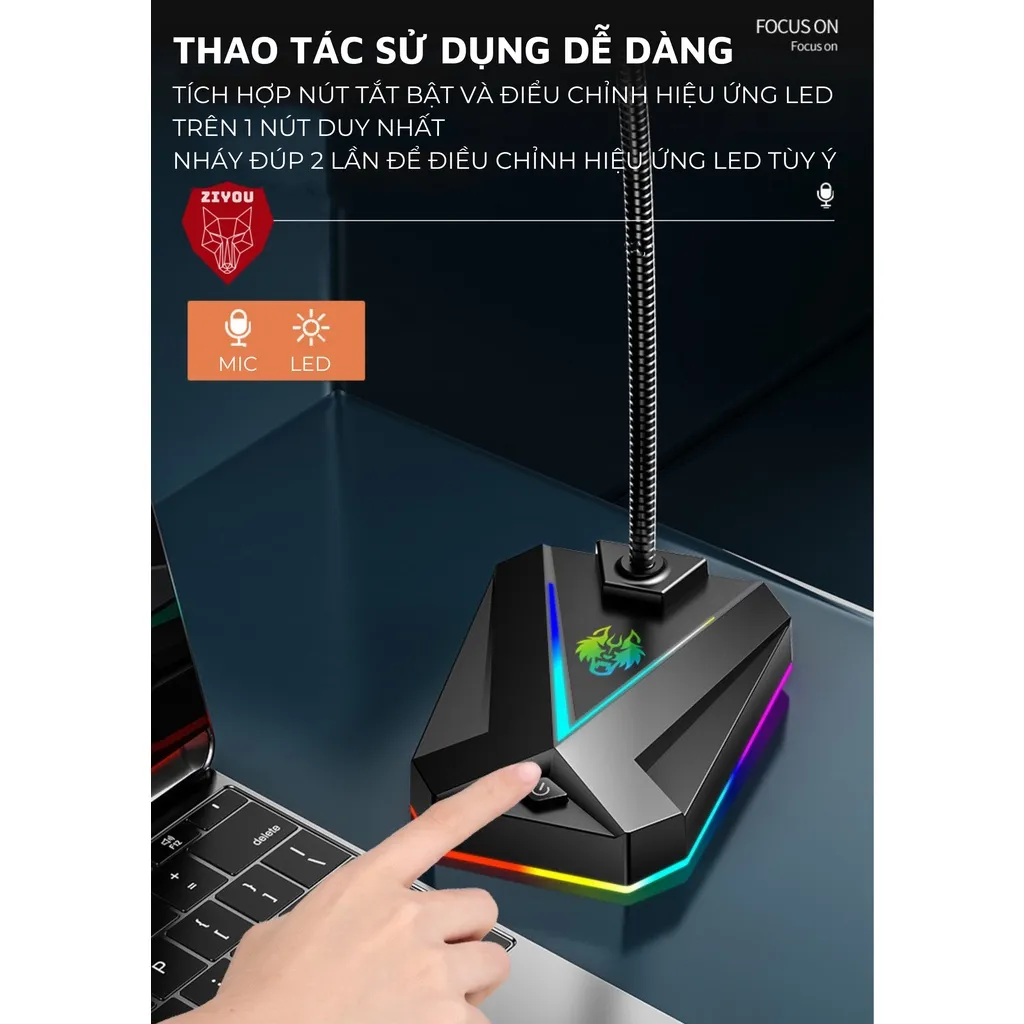 Ảnh Micro Máy Tính, Laptop Ziyou MK10 LED RGB Thu Âm Chống Nhiễu Kết Nối Jack USB Hoặc 3.5mm Dùng Live Stream, Học Online 4