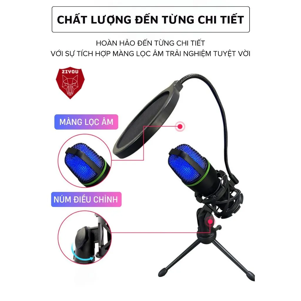 Ảnh Micro Thu Âm Chơi Game Ziyou ShouFei ME4 LED Màng Lọc Tạp Âm, Thu Âm 360 Độ Dùng Học Tập, Livestream 3