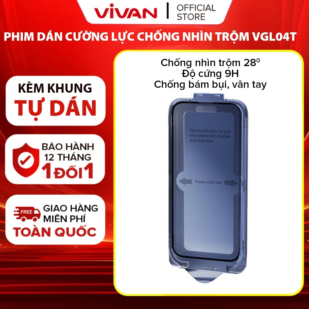 Ảnh Miếng dán cường lực trong suốt VGL01T/VGL04T VIVAN kèm khung tự dán cho điện thoại Táo 15 promax 1