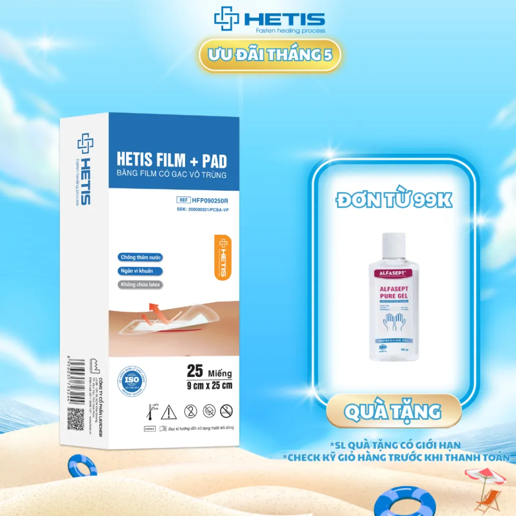 Ảnh Miếng dán hút dịch vô trùng sau mổ chống thấm nước Alfasept Hetis Film Pad (1 miếng) 1