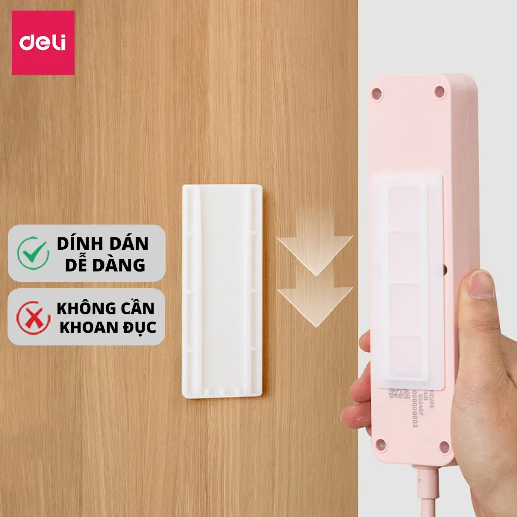 Ảnh Miếng Dán Tường Treo Ổ Điện Siêu Chắc Deli, Dán Ổ Điện Trang Trí Đa Năng Giúp Tiết Kiệm Không Gian 1