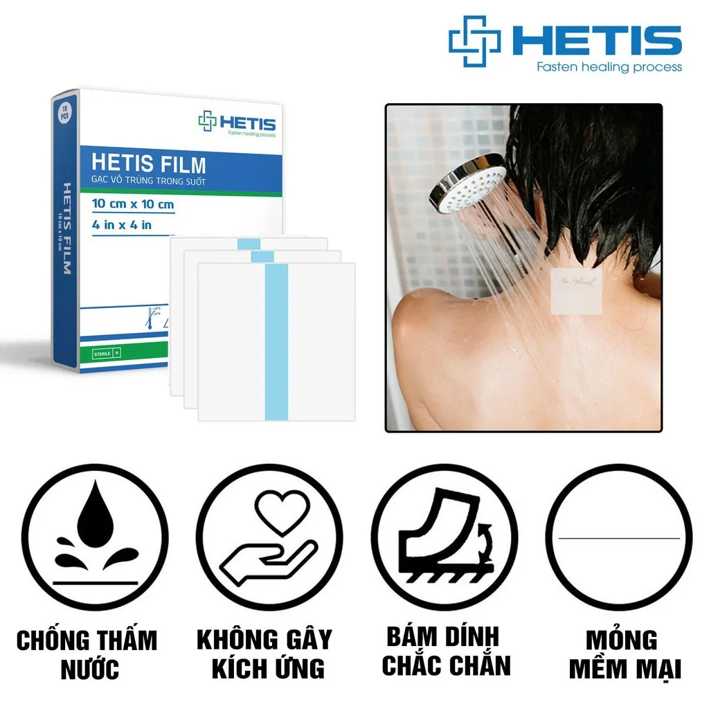 Ảnh Miếng gạc ALFASET HETIS Film dán cố định vết thương, gạc vô trùng bảo vệ hình xăm trong suốt chống thấm nước khi tắm 3