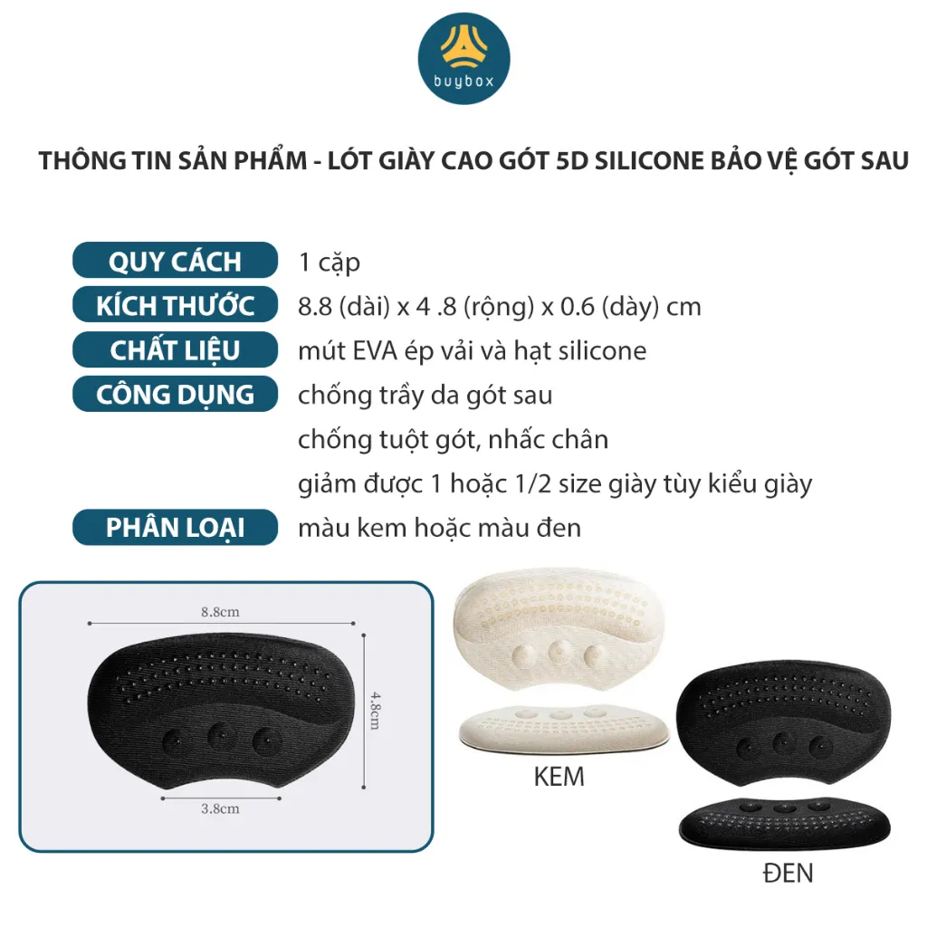 Ảnh Miếng lót giày mút EVA có silicone giảm size giày và chống đau gót sau - BuyBox - BBPK198 2