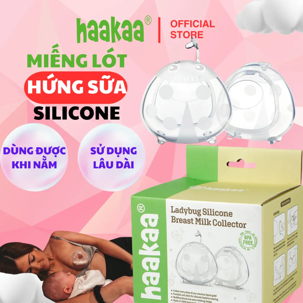 Ảnh Miếng Lót Hứng Sữa Cao Cấp Cho Mẹ Silicone Haakaa, New Zealand. Dùng được khi nằm, ngủ 1