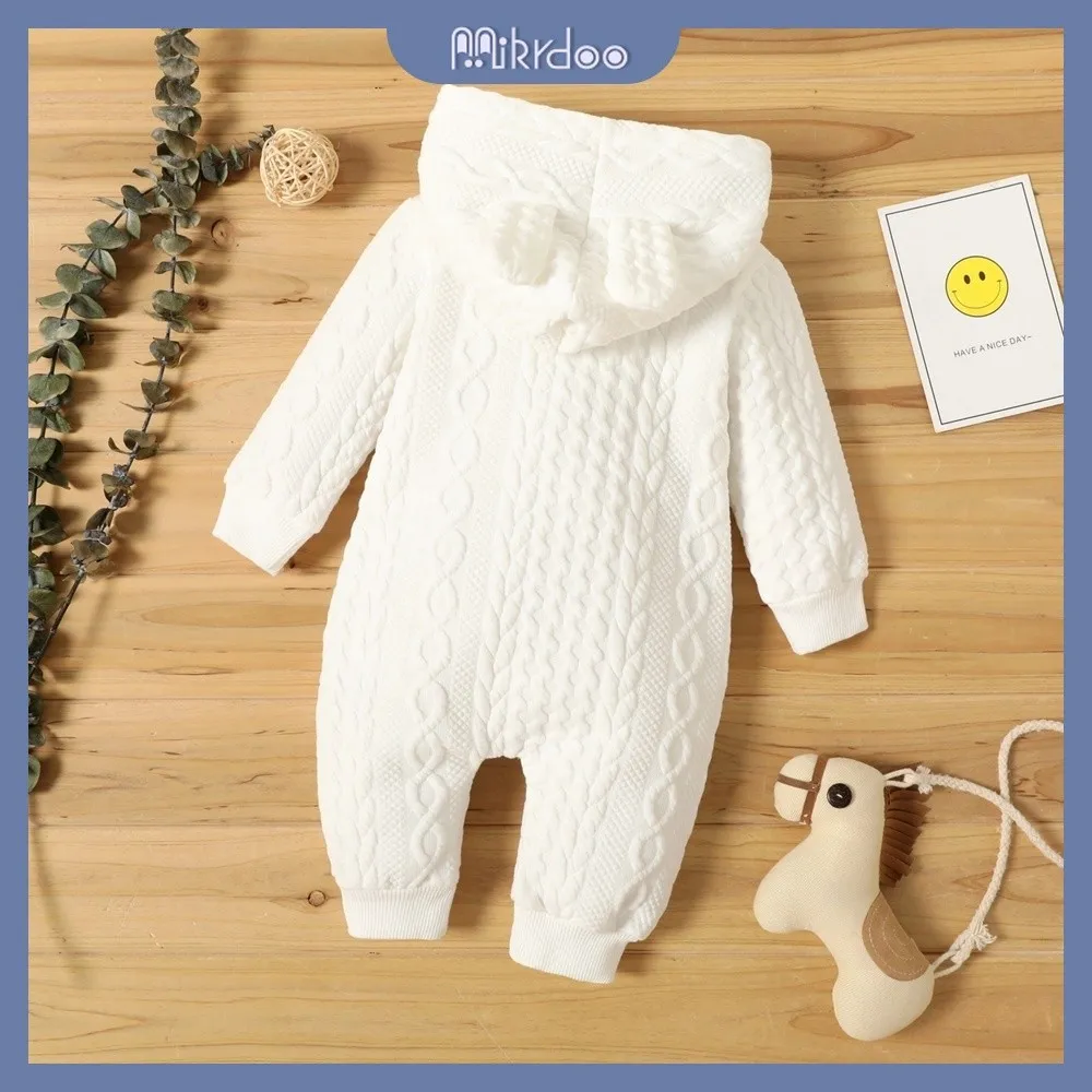 Ảnh MIKRDOO  Áo liền quần trẻ em tay dài có mũ trùm đầu màu trơn dành cho bé trai và bé gái 0-18 tháng tuổi 4