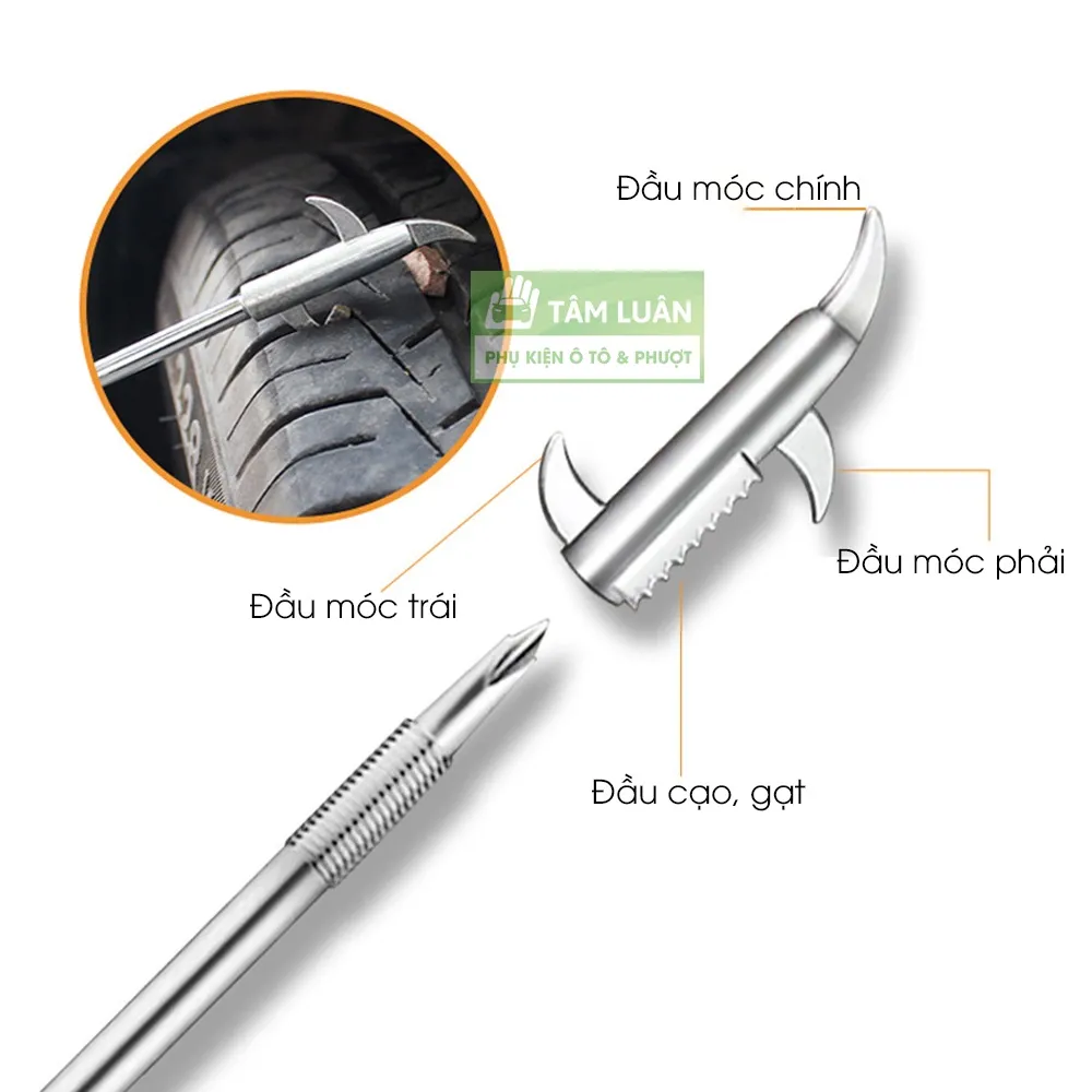 Ảnh Móc đá lốp xe cậy sỏi đinh, tua vít đa năng, dụng cụ nạy đá dăm bảo vệ lốp phụ kiện oto Tâm Luân 1