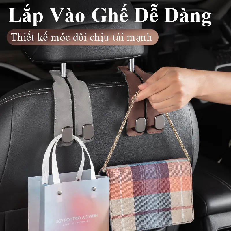 Ảnh Móc treo đồ gắn lưng ghế ô tô MYT Móc kim loại gắn sau ghế xe hơi siêu chịu lực móc đơn móc đôi bằng da lộn sang trọng 3
