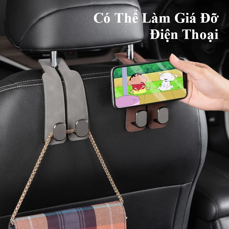 Ảnh Móc treo đồ gắn lưng ghế ô tô MYT Móc kim loại gắn sau ghế xe hơi siêu chịu lực móc đơn móc đôi bằng da lộn sang trọng 4