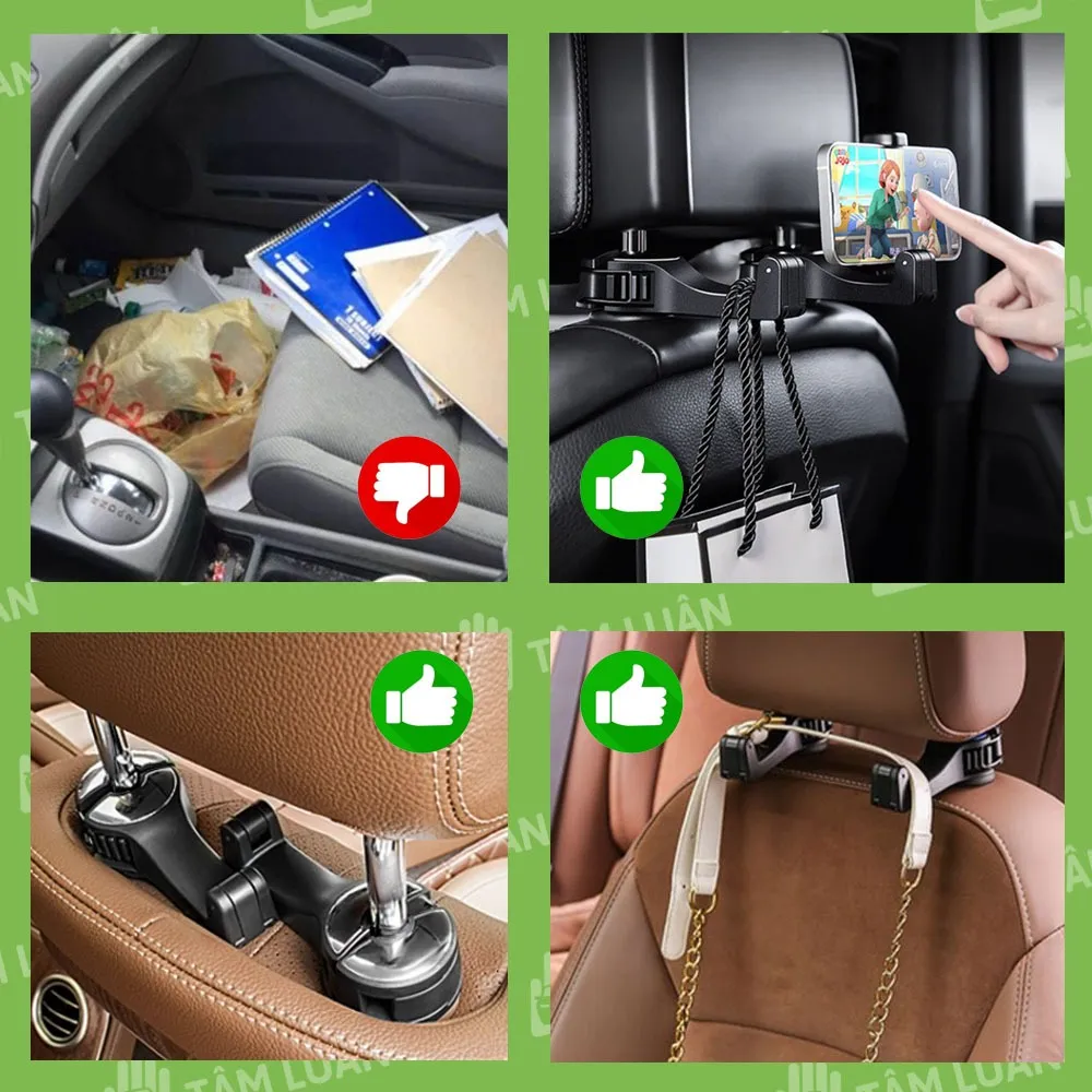Ảnh Móc treo đồ ô tô kiêm giá đỡ điện thoại gắn lưng ghế xe hơi - phụ kiện ô tô Tâm Luân 2