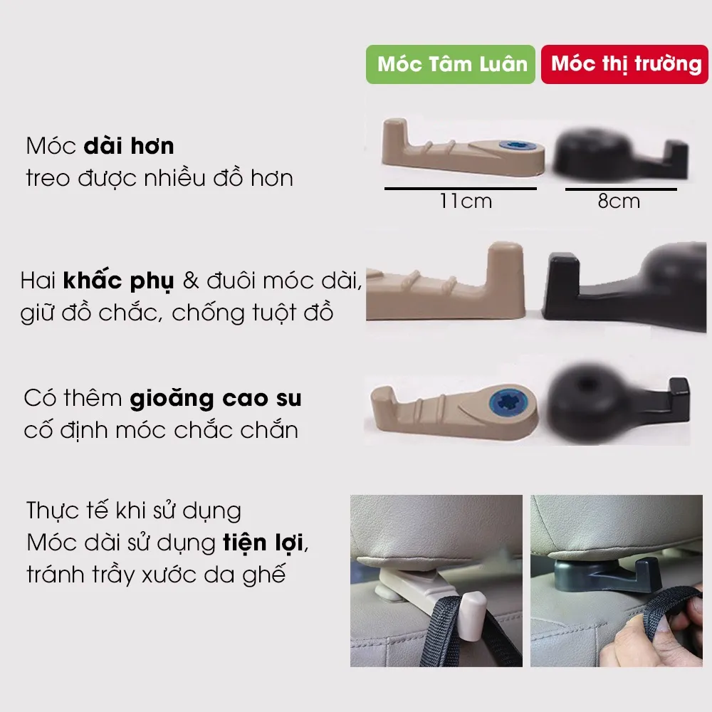 Đánh Giá Móc Treo Đồ Ô Tô, Xe Hơi Gài Lưng Ghế Tâm Luân Chịu Lực 8kg - Phụ Kiện Oto Cần Thiết