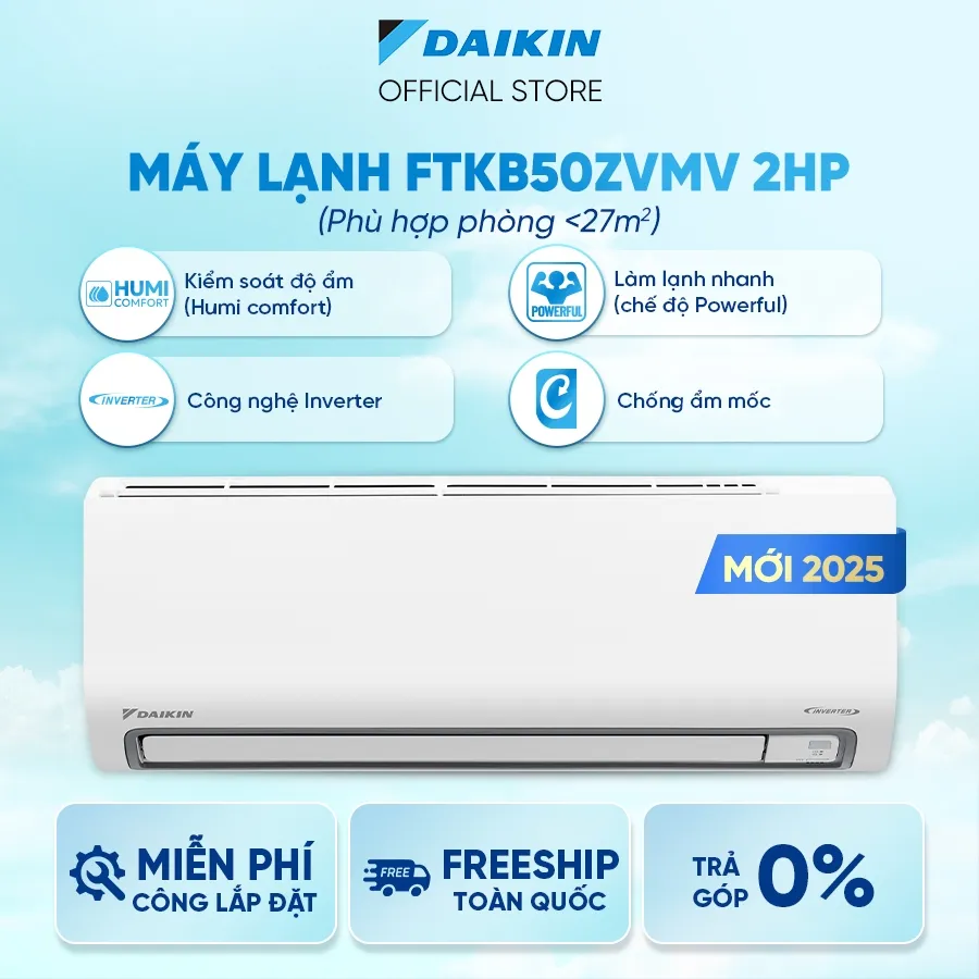 Ảnh MỚI 2025 - Máy Lạnh Daikin Inverter 1 chiều FTKB50ZVMV 2HP 18000BTU 2