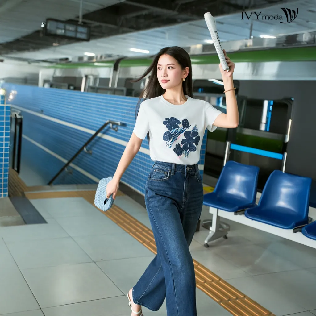 Ảnh Moves Jeans - Quần denim ống suông, Quần công sở dạo phố nữ IVY moda MS 25M9087 1