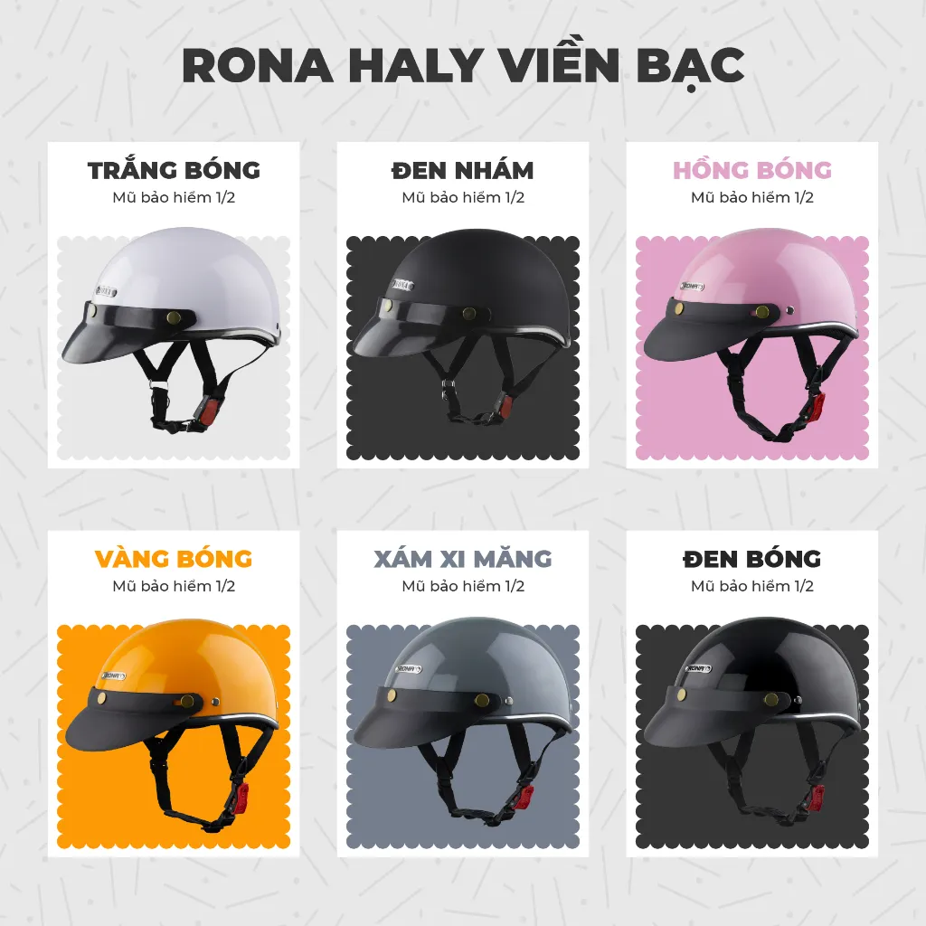 Ảnh Mũ bảo hiểm 1/2 Rona hali viền bạc chính hãng kèm lưỡi trai đen - Nón Trùm 2