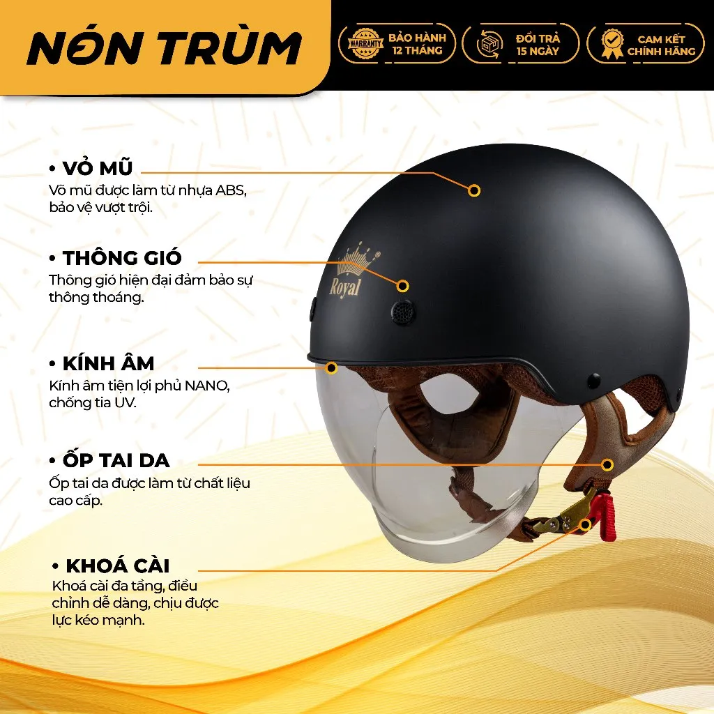 Ảnh Mũ bảo hiểm 1/2 Royal M239 kính âm chính hãng size M L XL XXL cho nam và nữ đi xe máy tại Nón Trùm 3