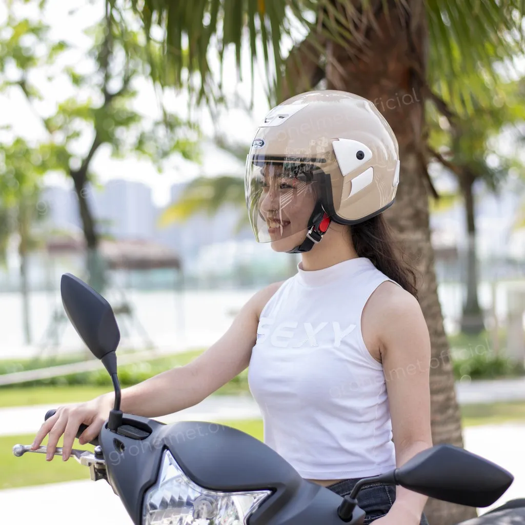 Ảnh Mũ bảo hiểm 3/4 có kính GRO HELMET V0 phong cách, màu sắc trẻ trung cho cả nam nữ, Freesize 55-59cm 1