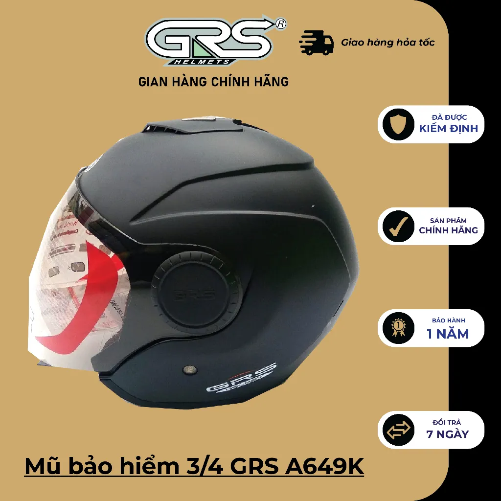 Ảnh Mũ bảo hiểm 3/4 GRS A649K - lựa chọn dành cho người có vòng đầu lớn (nhiều màu) 1