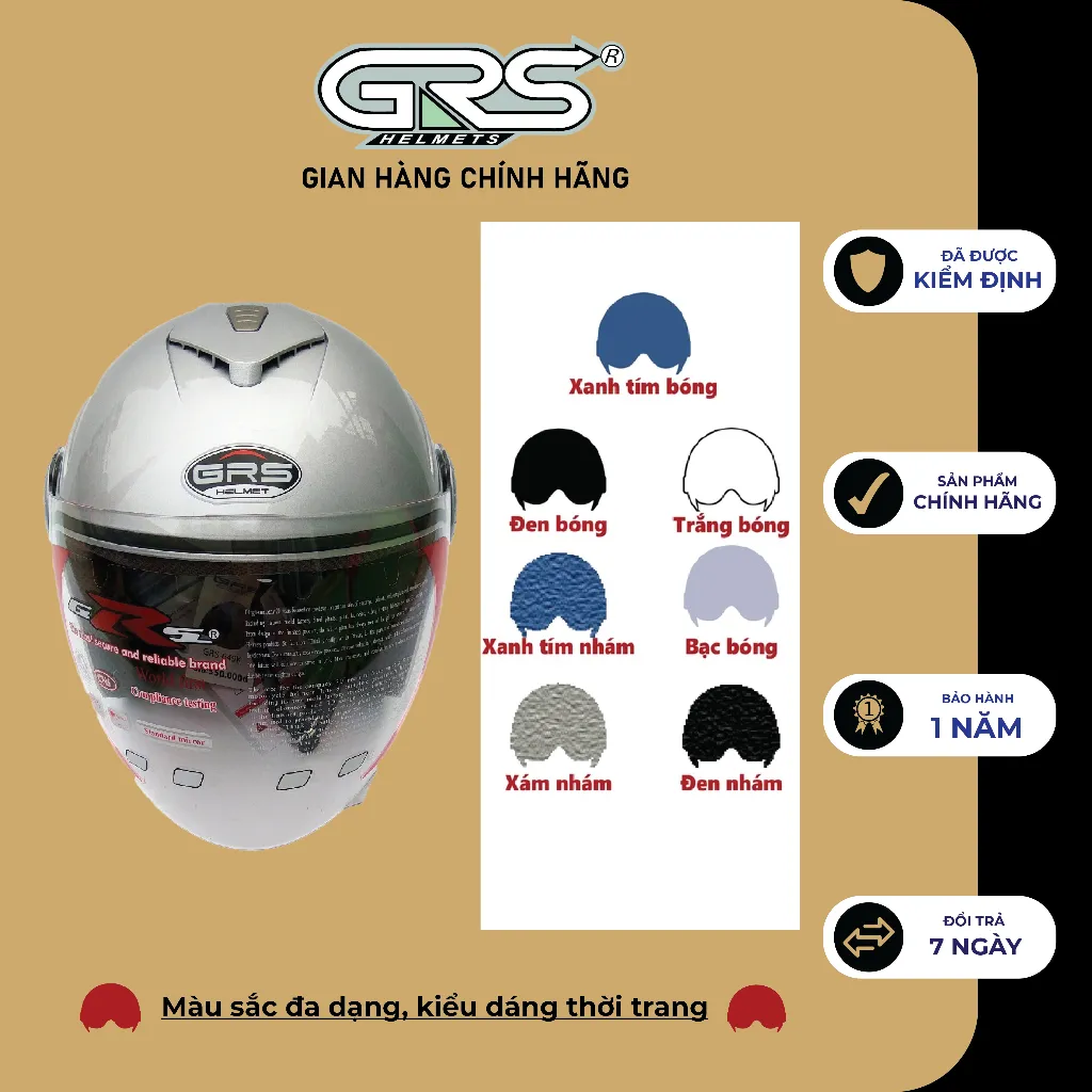 Ảnh Mũ bảo hiểm 3/4 GRS A649K - lựa chọn dành cho người có vòng đầu lớn (nhiều màu) 2