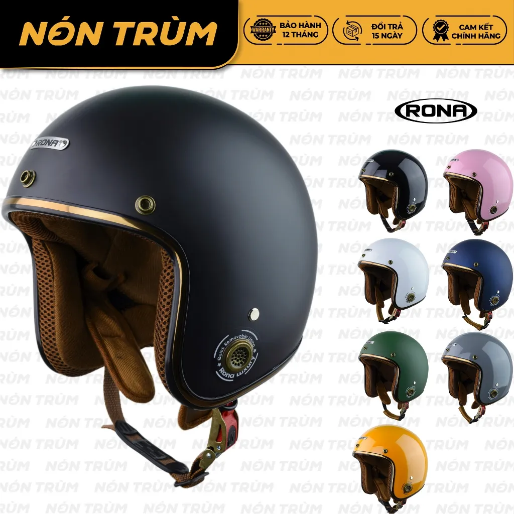 Ảnh Mũ bảo hiểm 3/4 Rona chính hãng đi xe máy cho nam và nữ vòng đầu phù hợp từ 55-58cm 1