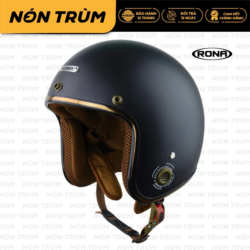 Ảnh Mũ bảo hiểm 3/4 RONA màu đen nhám chính hãng, bảo hành 12 tháng tại hệ thống Nón Trùm 1